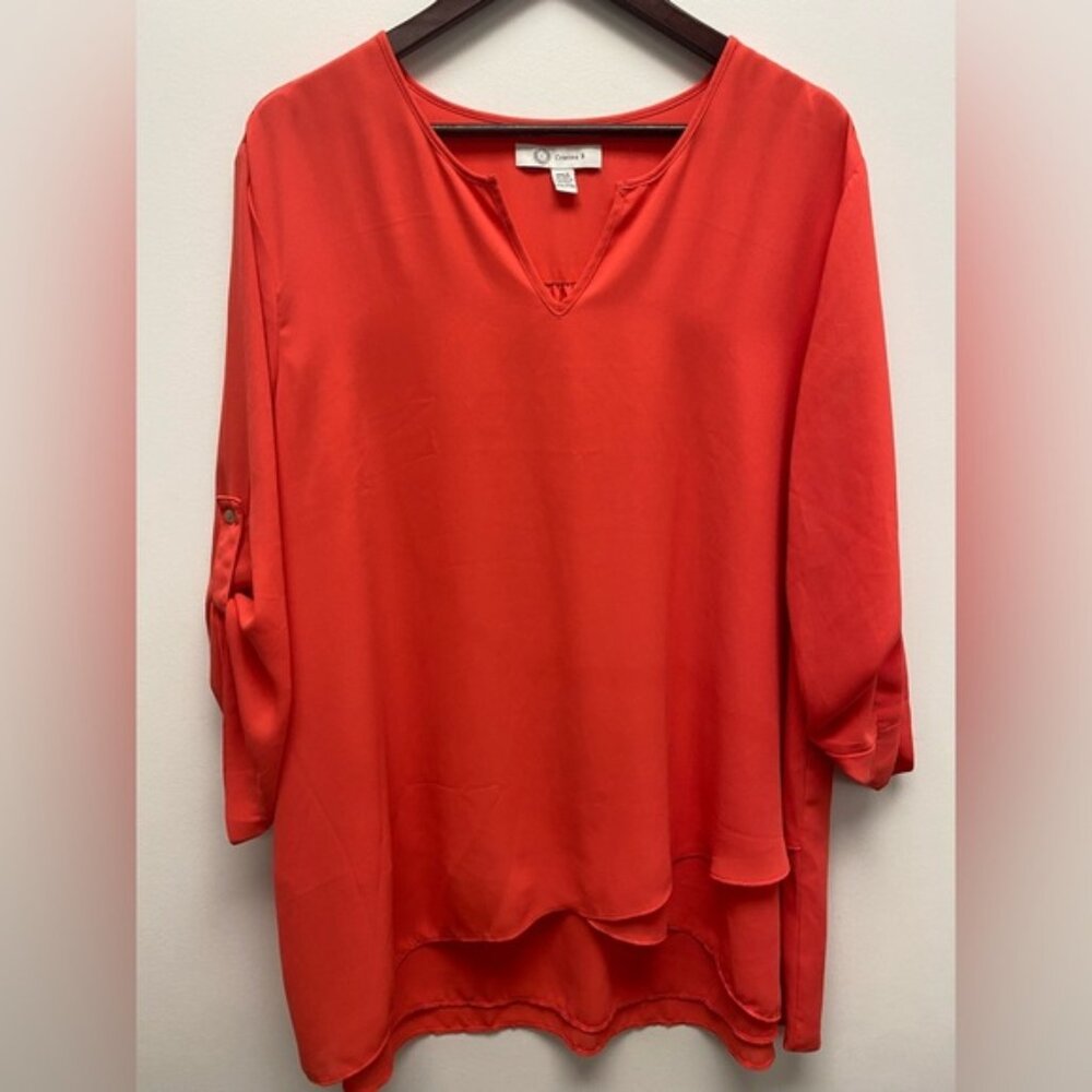 Cristina B Vibrant Coral Layered Top Blouse XXL